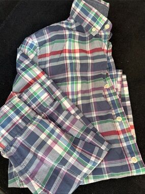 Express Navy Plaid Button-Down Shirt with Red, Green, White Stripes